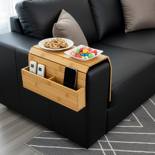 Foldable bamboo sofa arm tray - bamboo,
