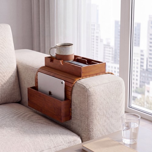 Bamboo sofa arm - sofa, drinks
